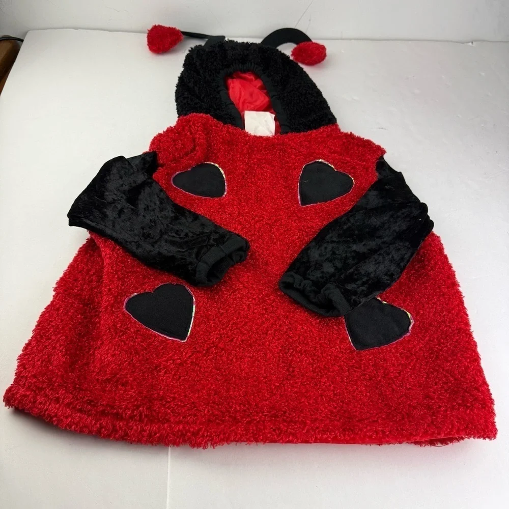 Girls Youth Ladybug Lovebug Costume Large One Piece Hooded Red Black